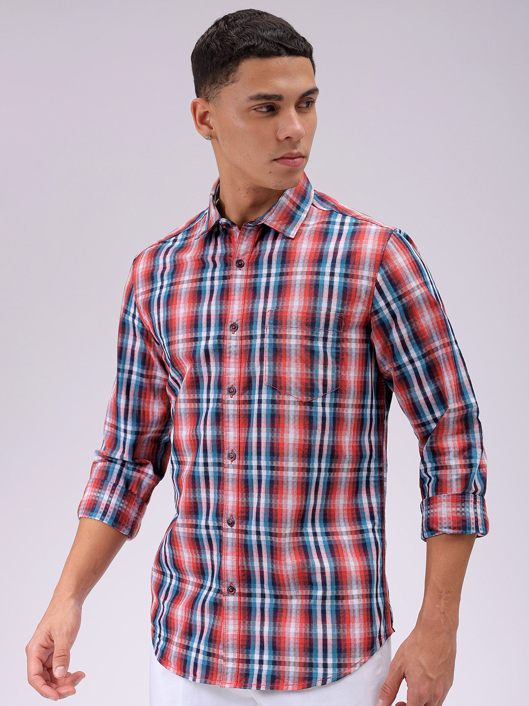 Men's Multicolor Slim Fit Checked Casual Shirt