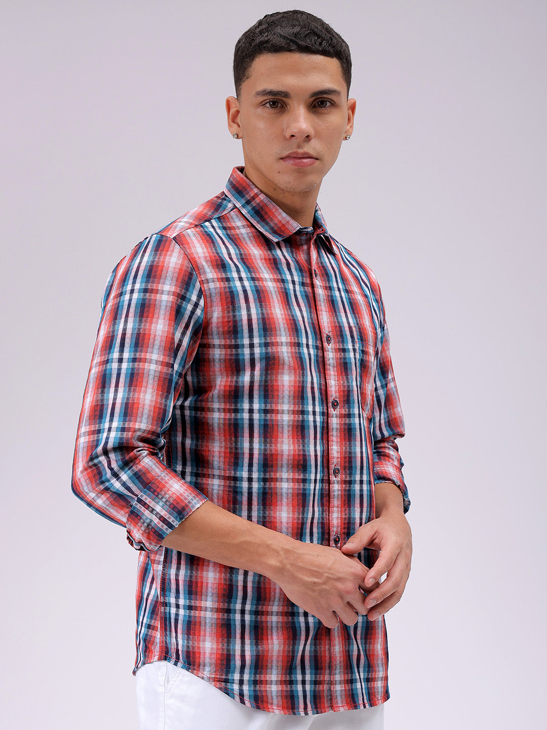 Men's Multicolor Slim Fit Checked Casual Shirt