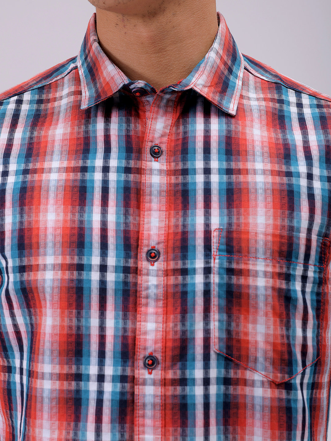 Men's Multicolor Slim Fit Checked Casual Shirt