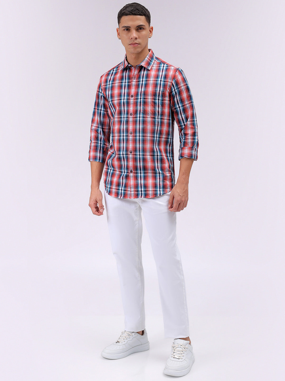 Men's Multicolor Slim Fit Checked Casual Shirt