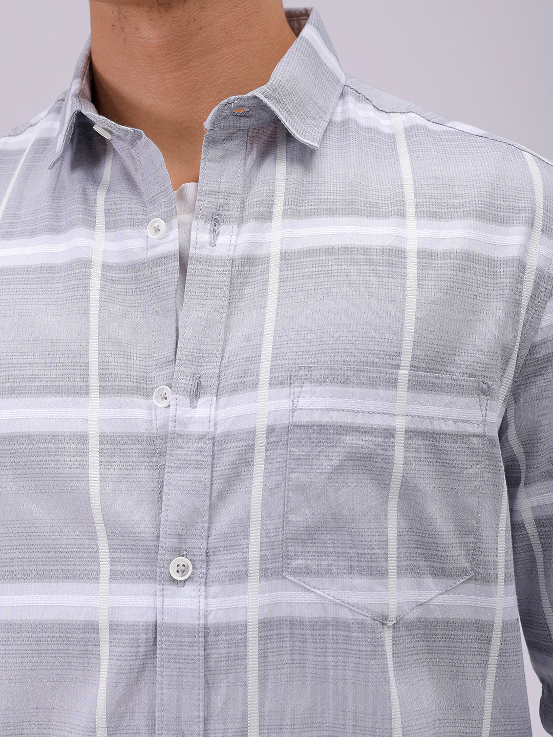 Men's Grey Slim Fit Textured Casual Shirt