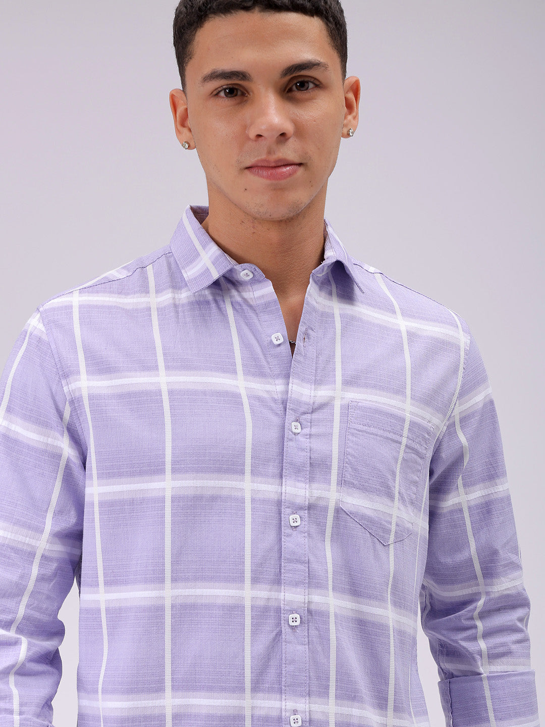 Men's Lavender Slim Fit Textured Casual Shirt