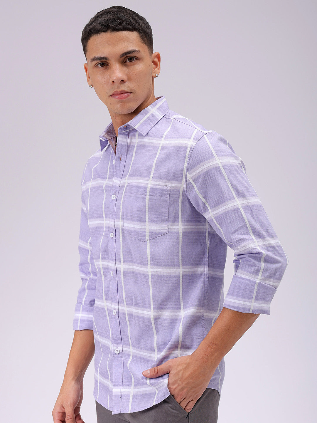 Men's Lavender Slim Fit Textured Casual Shirt