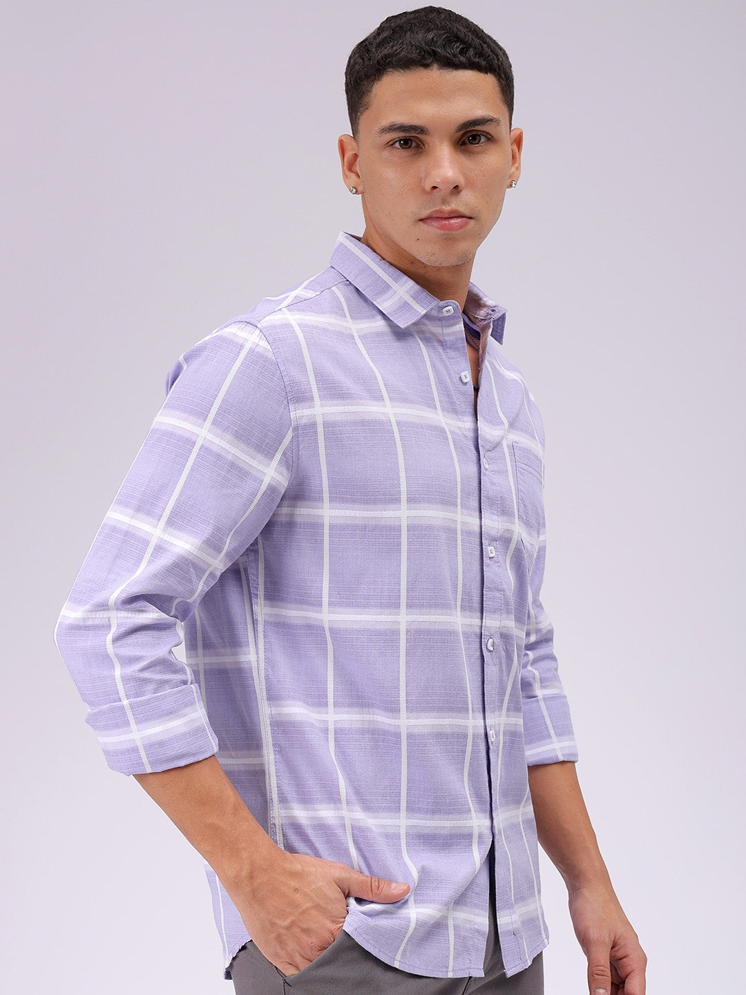 Men's Lavender Slim Fit Textured Casual Shirt