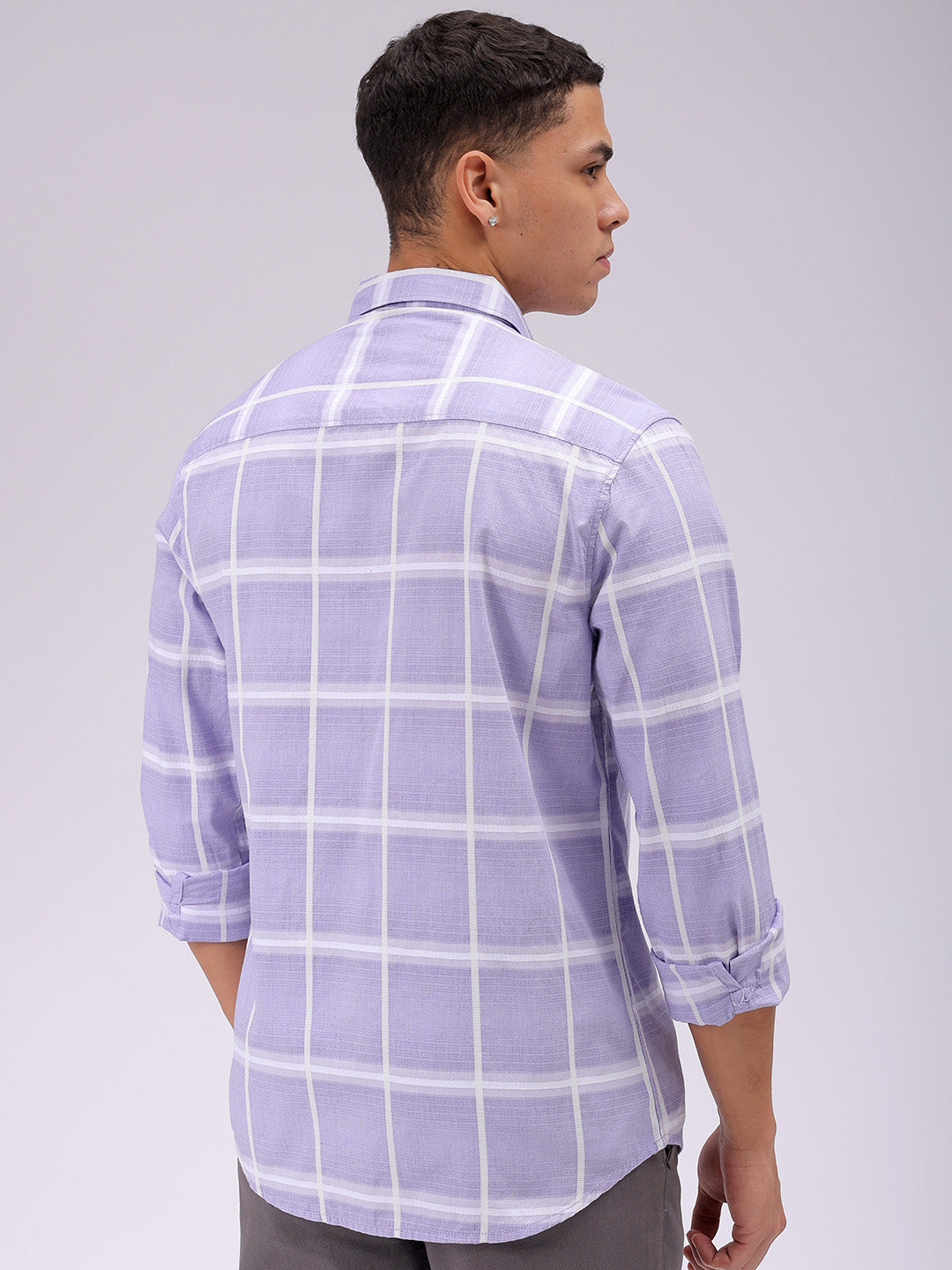 Men's Lavender Slim Fit Textured Casual Shirt