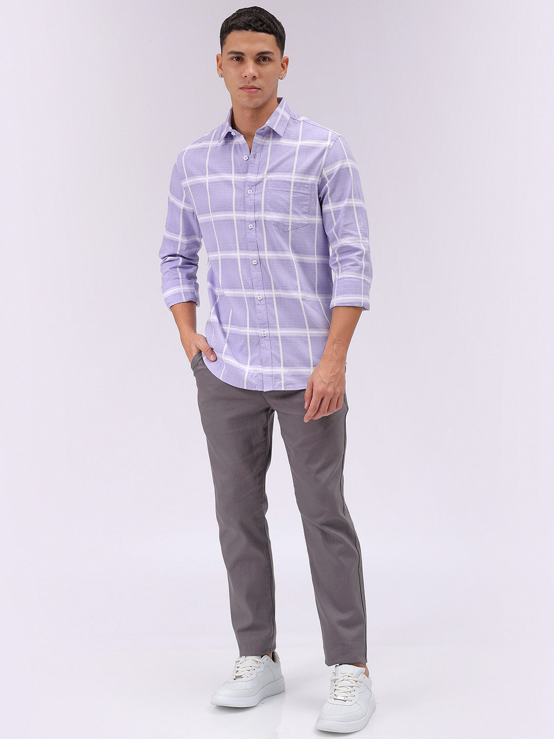 Men's Lavender Slim Fit Textured Casual Shirt