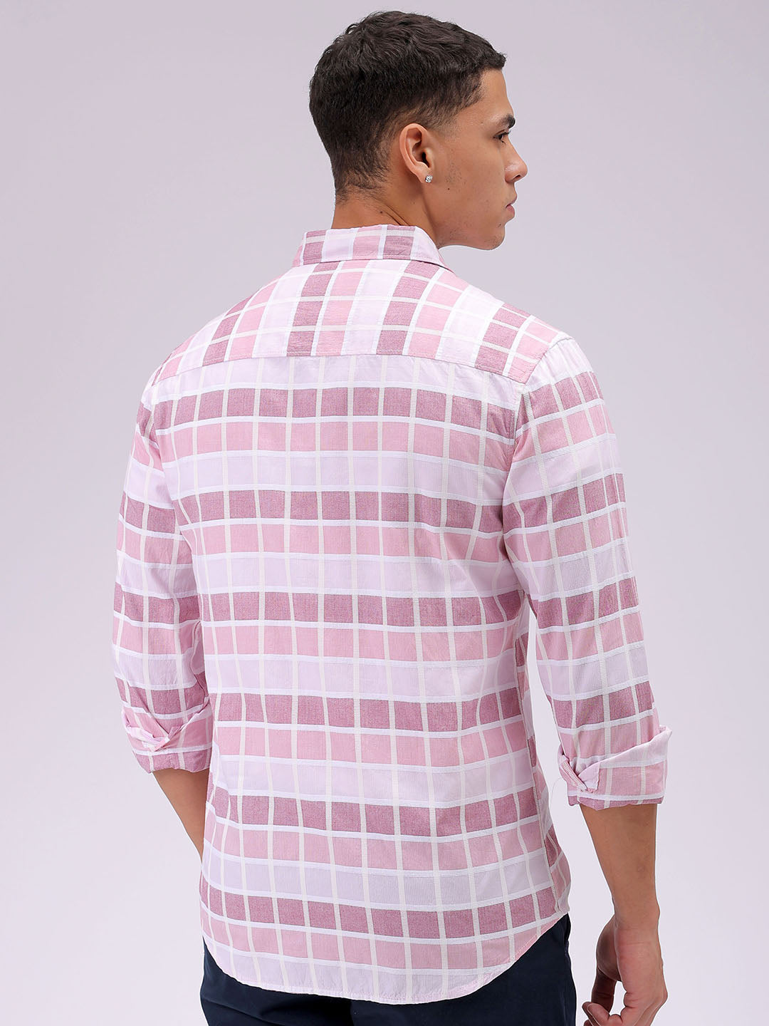 Men's Pink Slim Fit Checked Casual Shirt