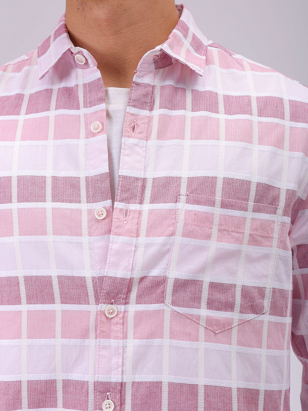 Men's Pink Slim Fit Checked Casual Shirt