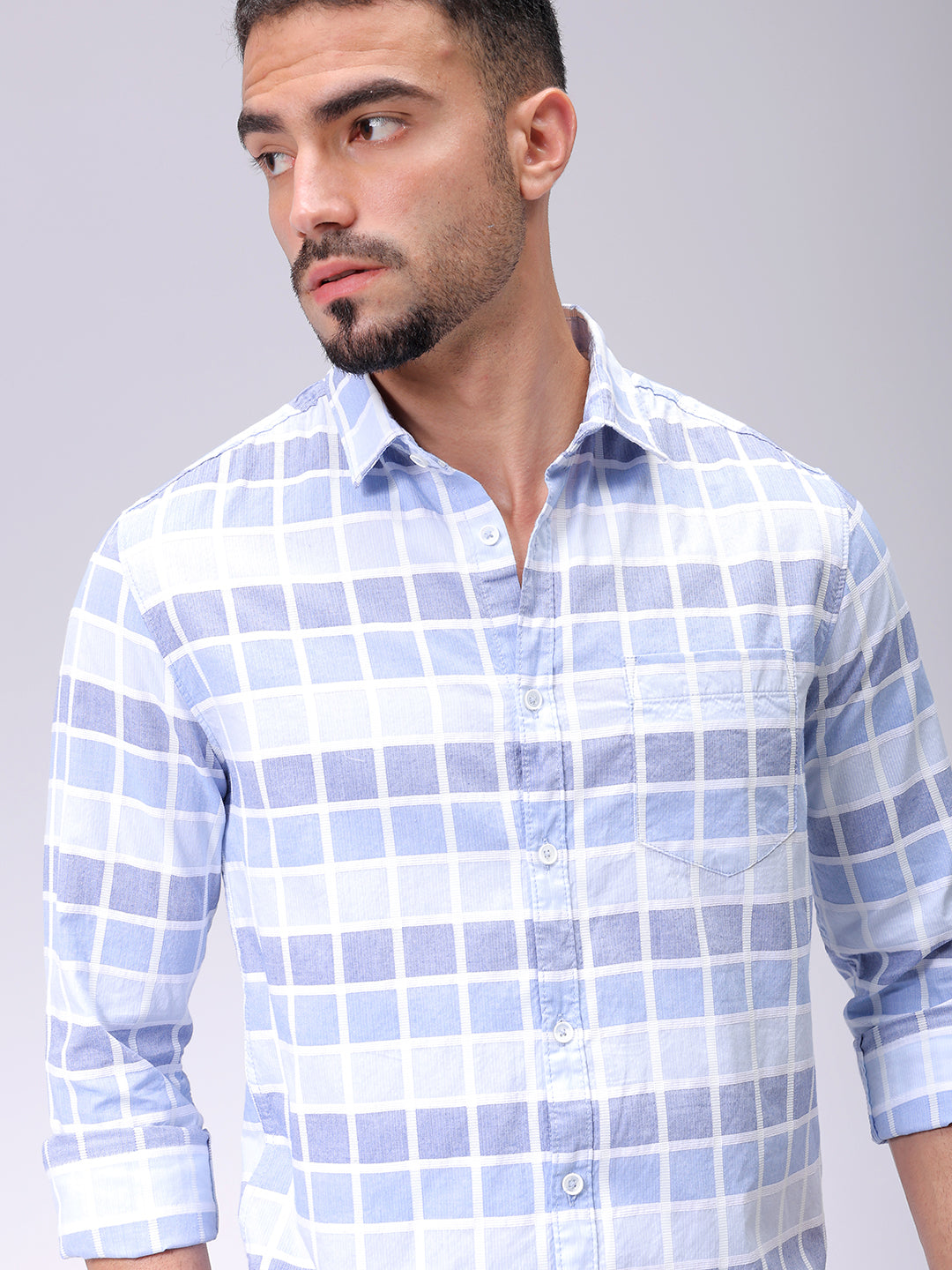 Men's Blue Slim Fit Checked Casual Shirt