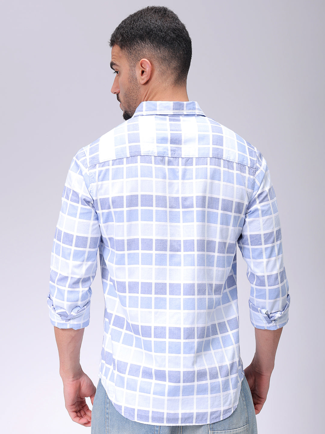 Men's Blue Slim Fit Checked Casual Shirt