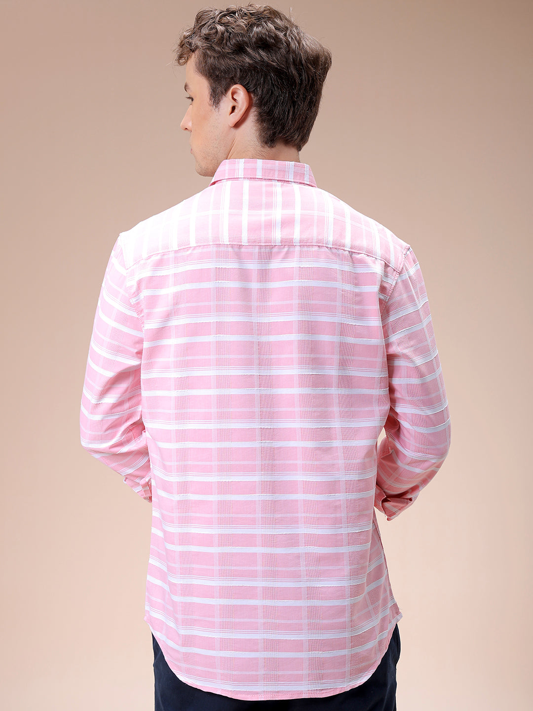 Men's Pink Slim Fit Checked Casual Shirt