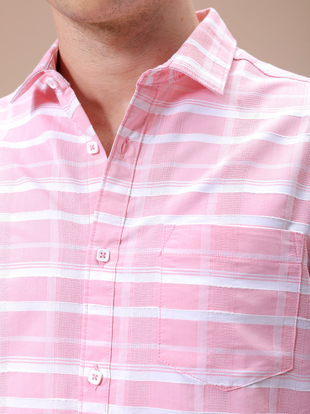 Men's Pink Slim Fit Checked Casual Shirt