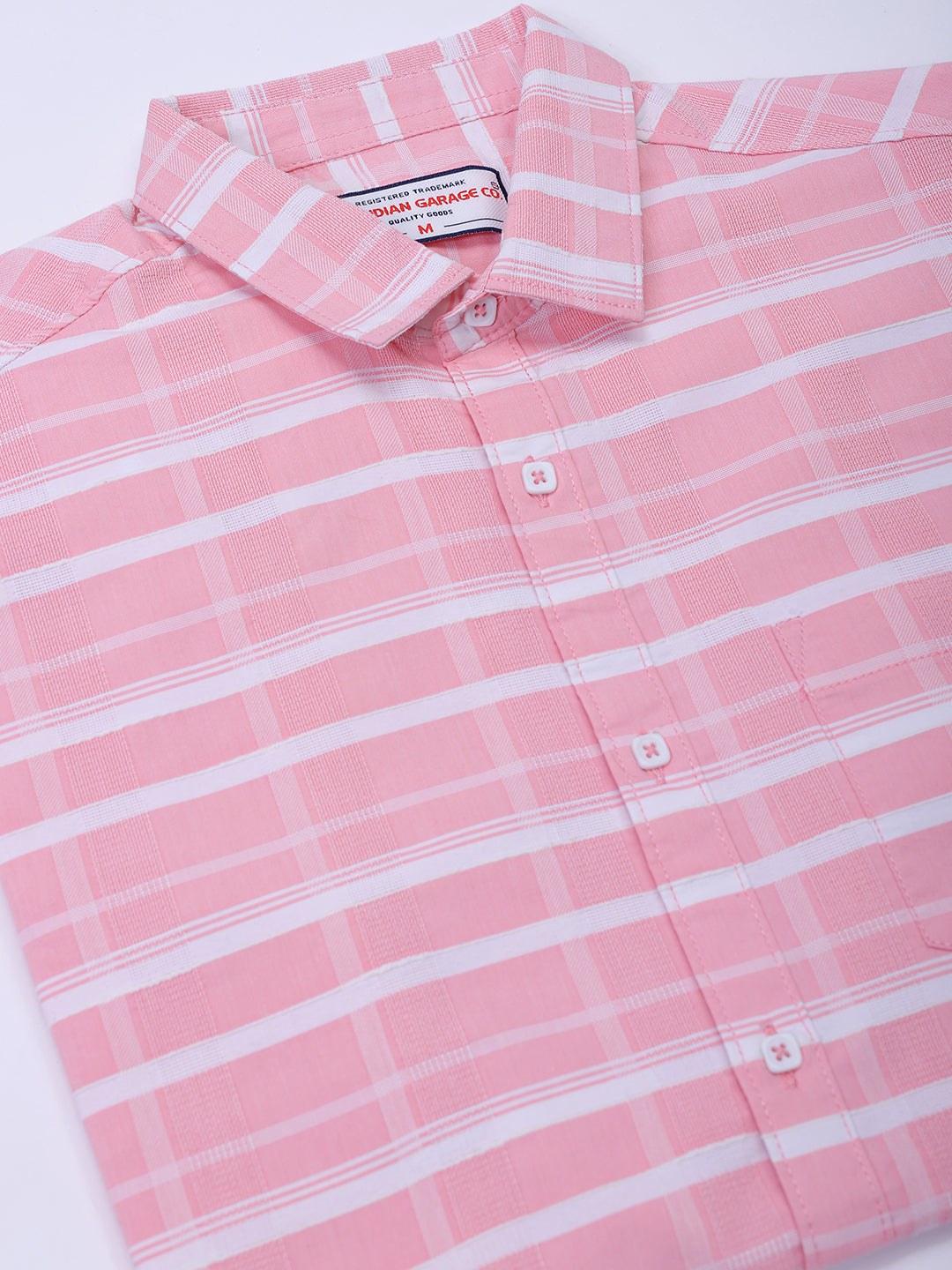 Men's Pink Slim Fit Checked Casual Shirt