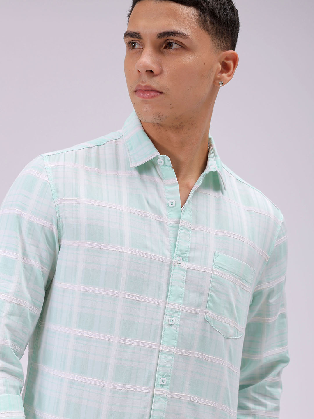 Men's Green Slim Fit Checked Casual Shirt