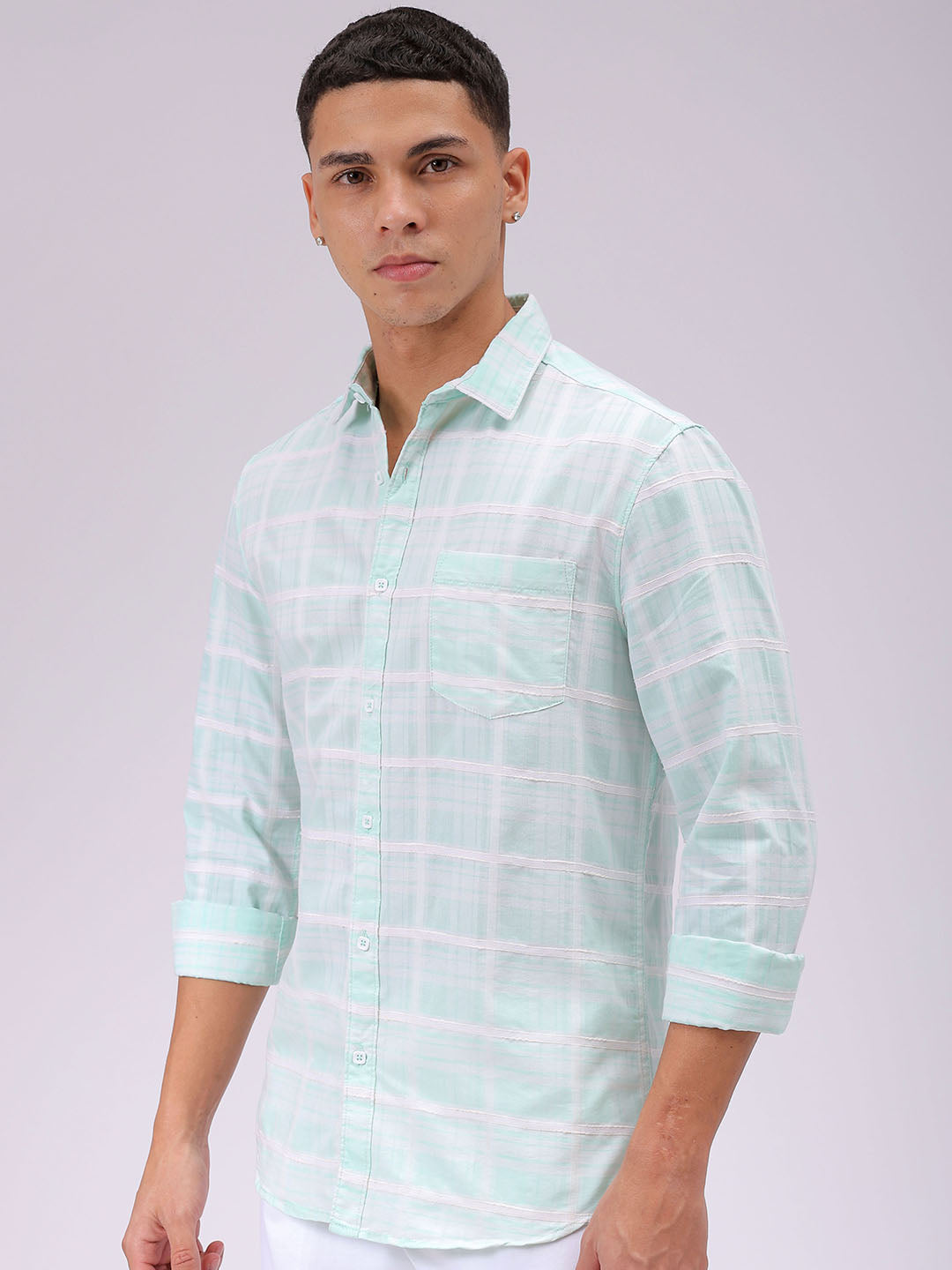 Men's Green Slim Fit Checked Casual Shirt