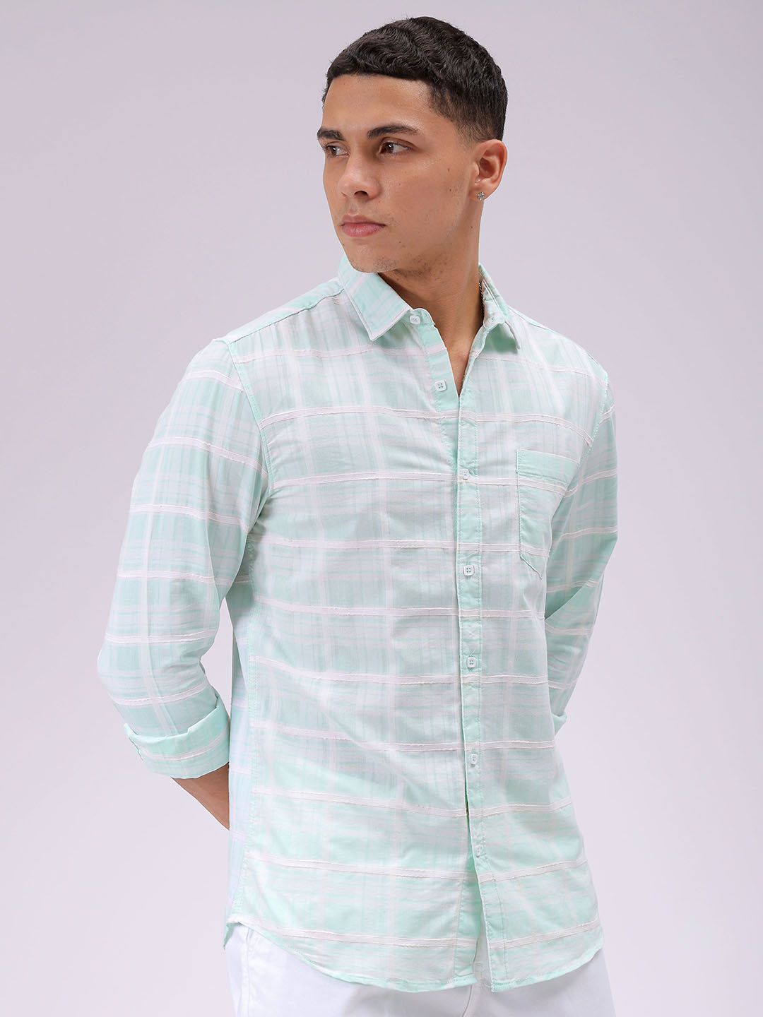 Men's Green Slim Fit Checked Casual Shirt