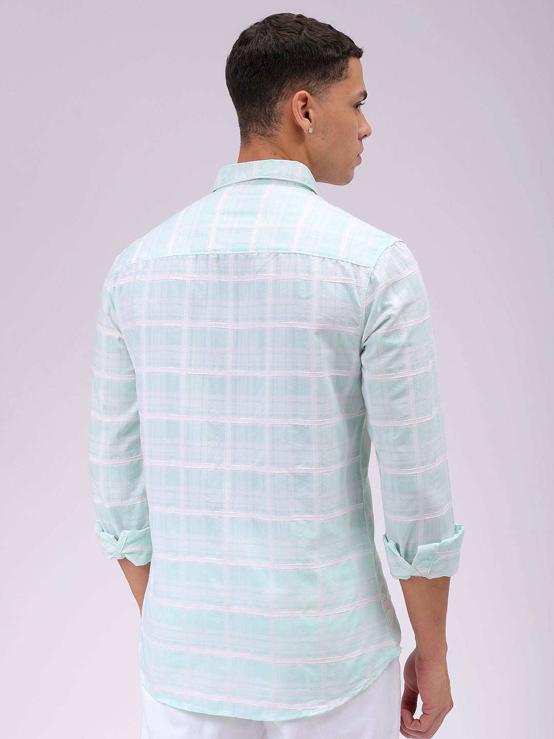 Men's Green Slim Fit Checked Casual Shirt