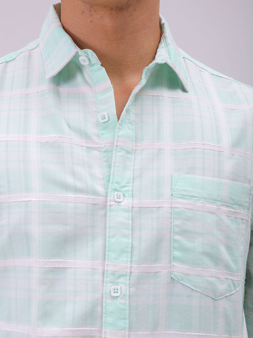 Men's Green Slim Fit Checked Casual Shirt