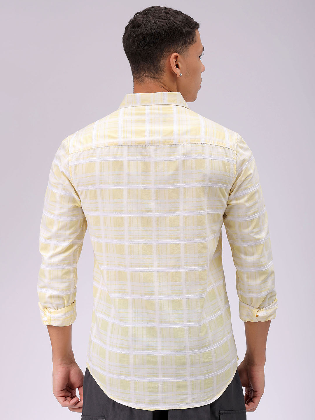 Men's Yellow Slim Fit Checked Casual Shirt