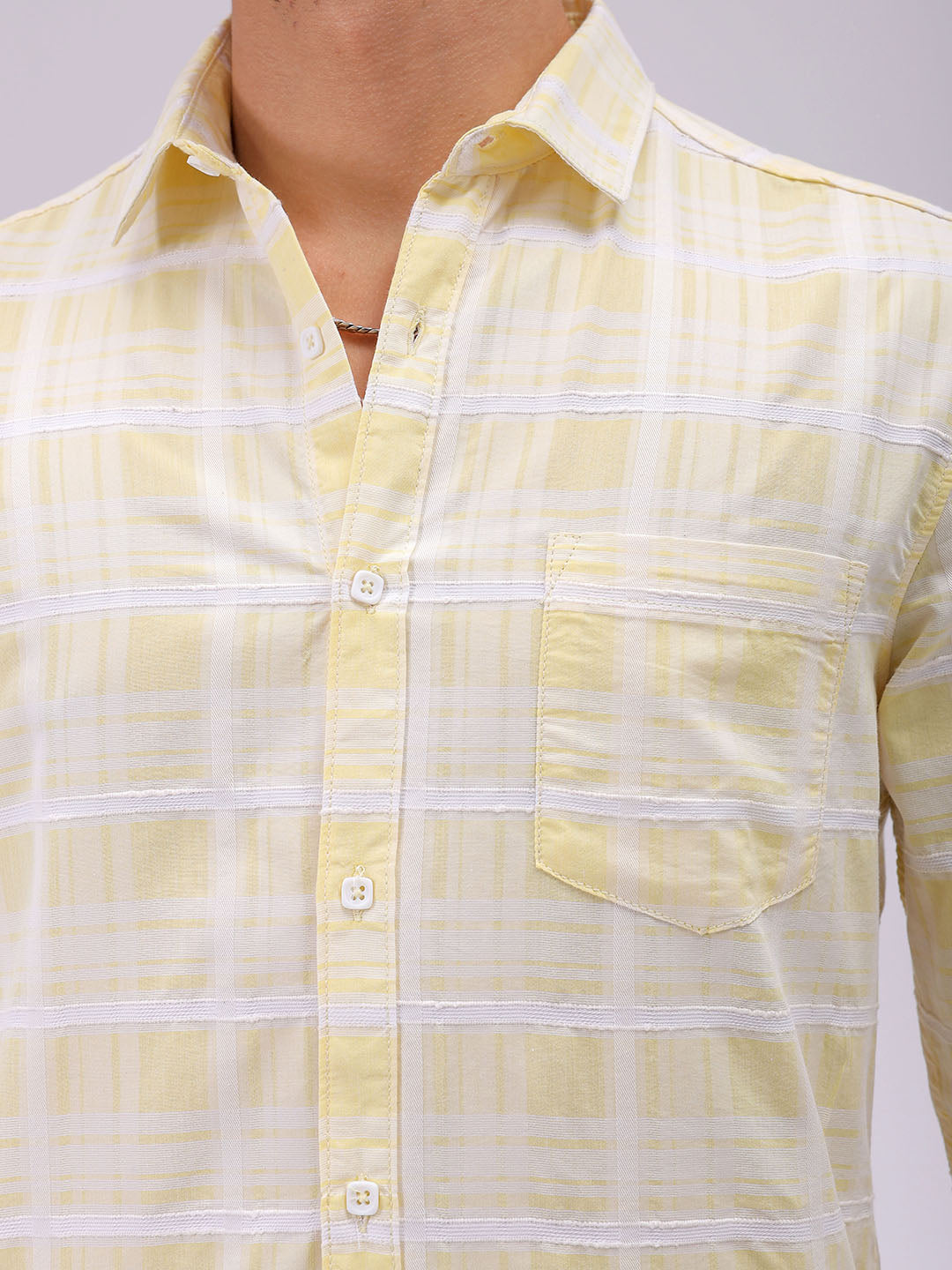 Men's Yellow Slim Fit Checked Casual Shirt