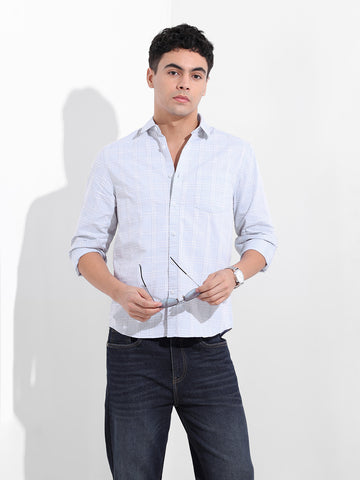 Men's Blue Slim Fit Checked Casual Shirt