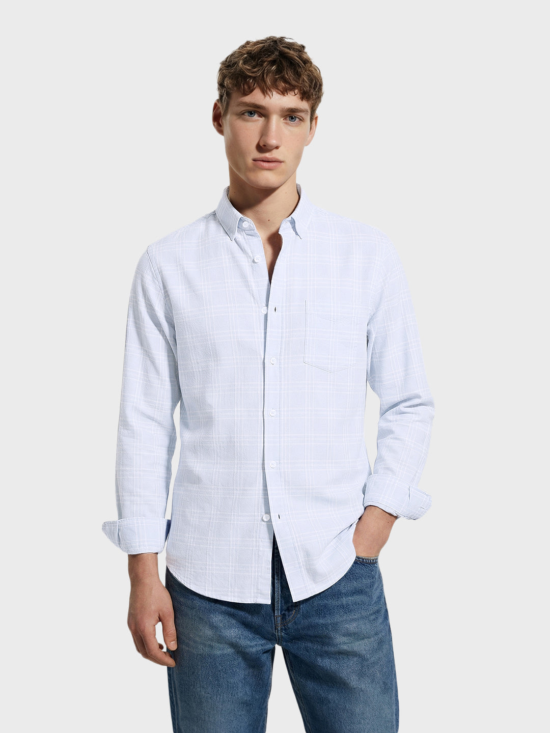 Men's Blue Slim Fit Checkered Casual Shirt