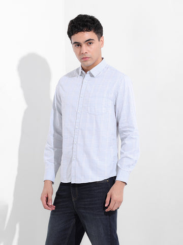 Men's Blue Slim Fit Checked Casual Shirt
