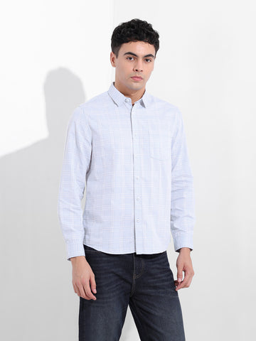 Men's Blue Slim Fit Checked Casual Shirt