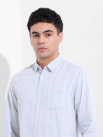 Men's Blue Slim Fit Checked Casual Shirt
