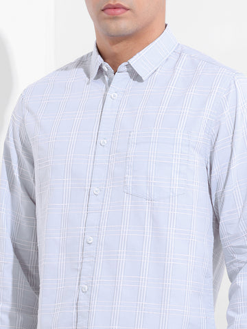 Men's Blue Slim Fit Checked Casual Shirt