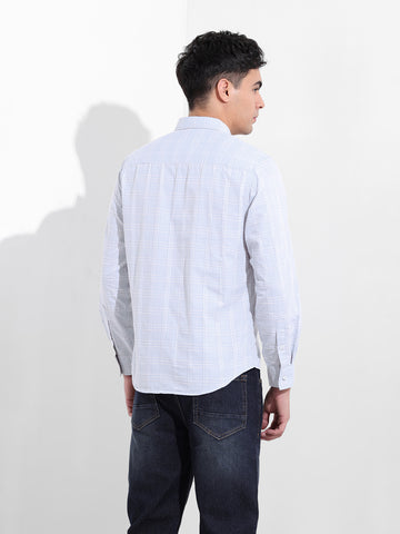 Men's Blue Slim Fit Checked Casual Shirt
