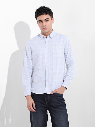 Men's Blue Slim Fit Checked Casual Shirt