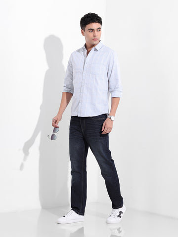 Men's Blue Slim Fit Checked Casual Shirt