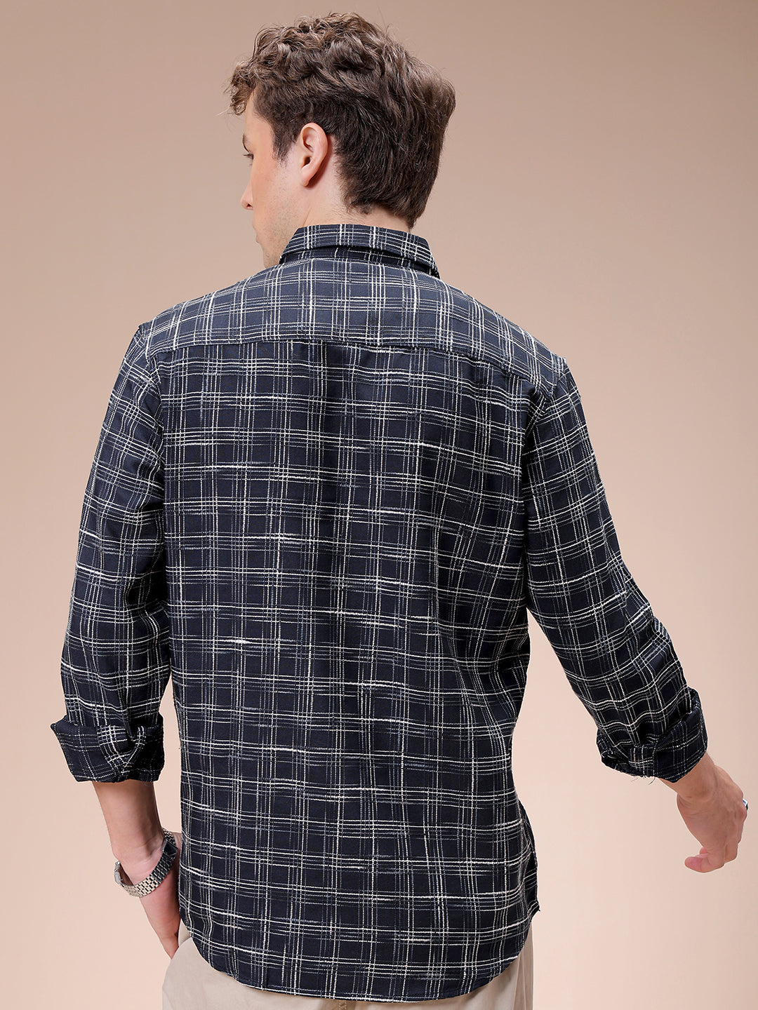 Men's Black Slim Fit Checked Casual Shirt