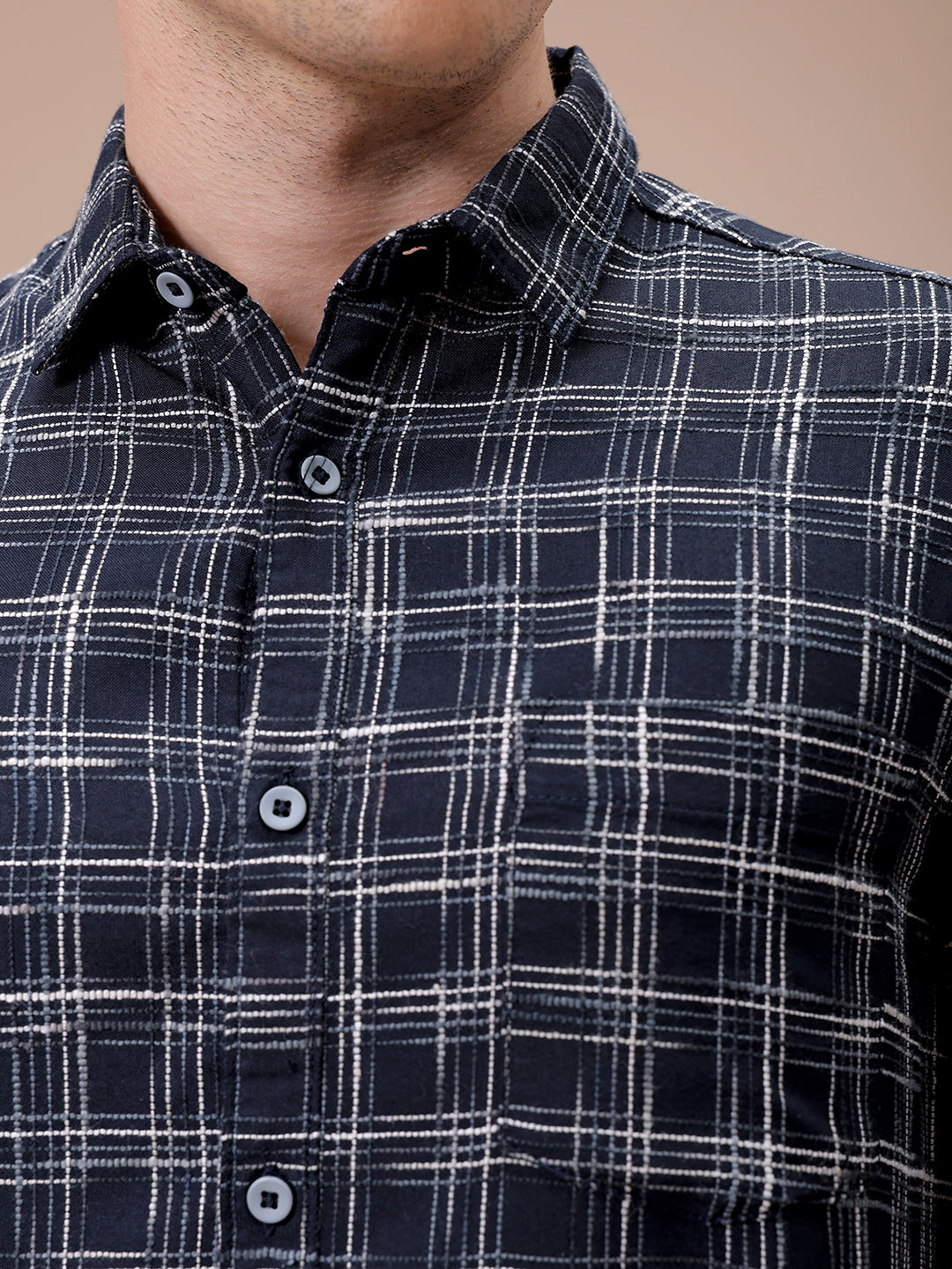 Men's Black Slim Fit Checked Casual Shirt