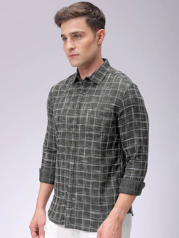 Men's Green Slim Fit Checked Casual Shirt