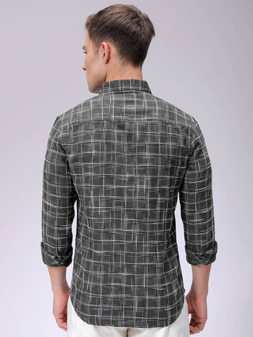 Men's Green Slim Fit Checked Casual Shirt