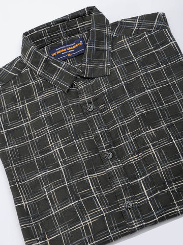 Men's Green Slim Fit Checked Casual Shirt
