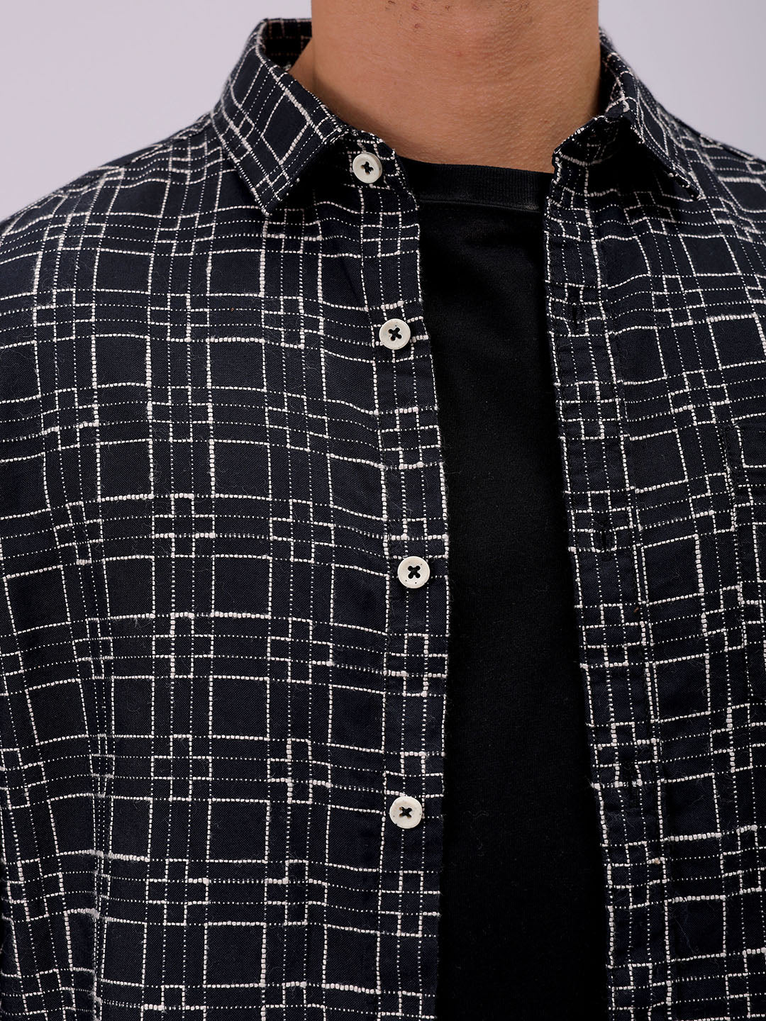 Men's Black Slim Fit Checked Casual Shirt