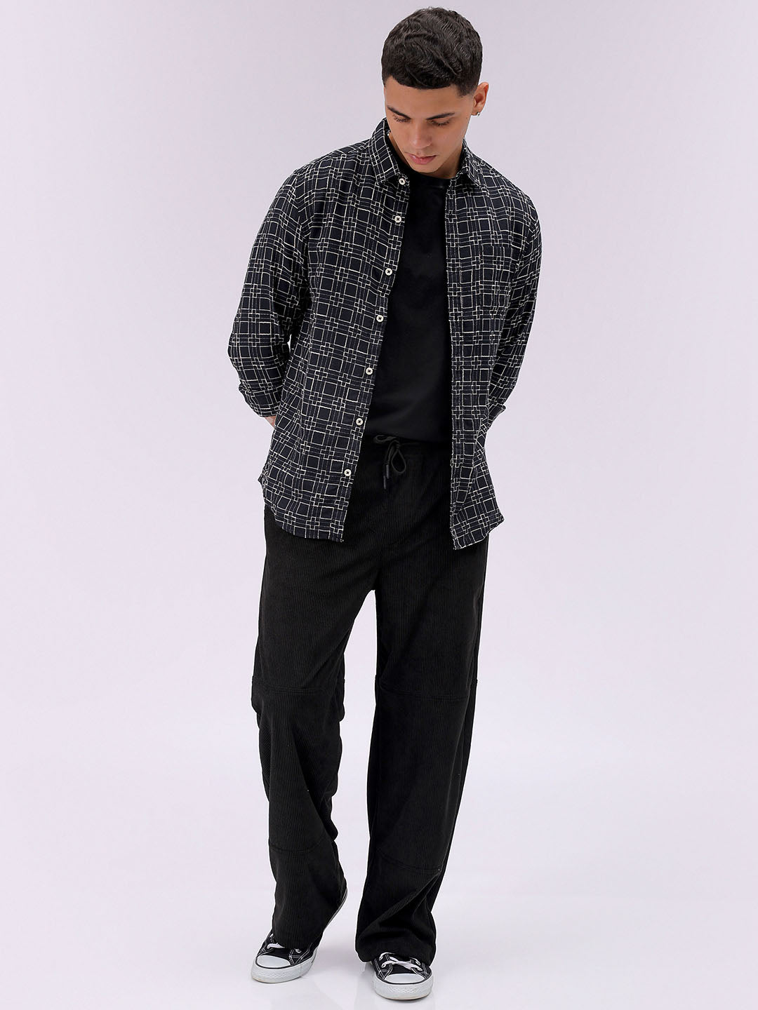 Men's Black Slim Fit Checked Casual Shirt