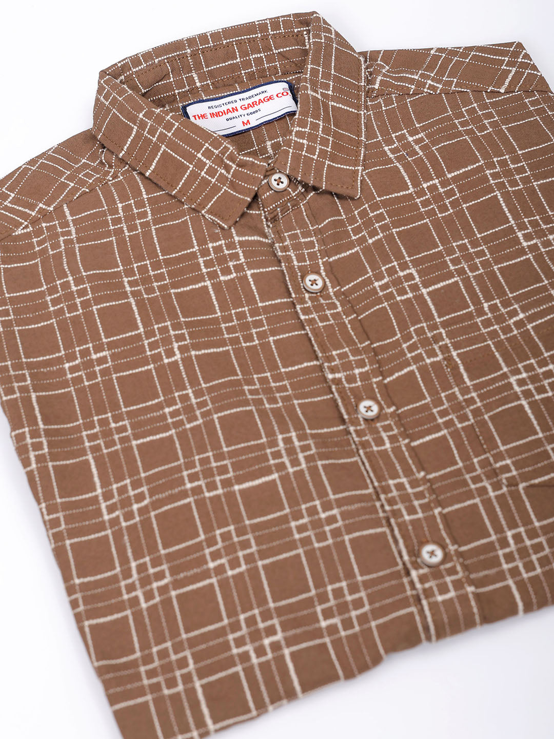 Men's Brown Slim Fit Checked Casual Shirt