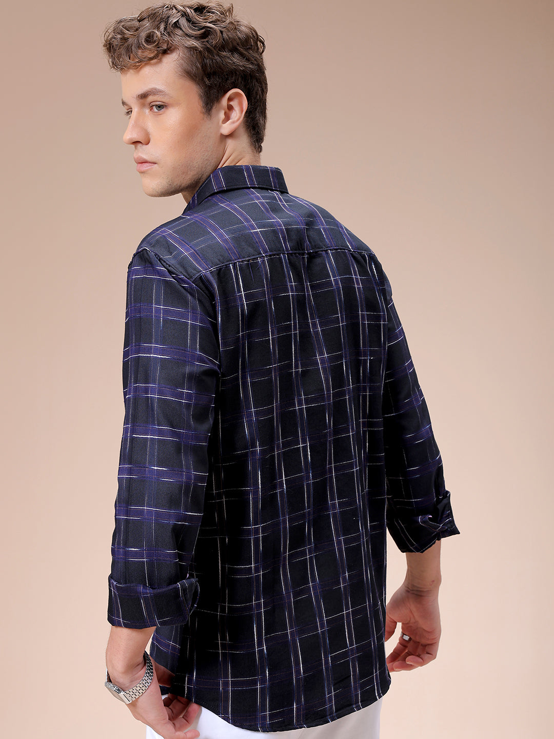 Men's Purple Slim Fit Checked Casual Shirt