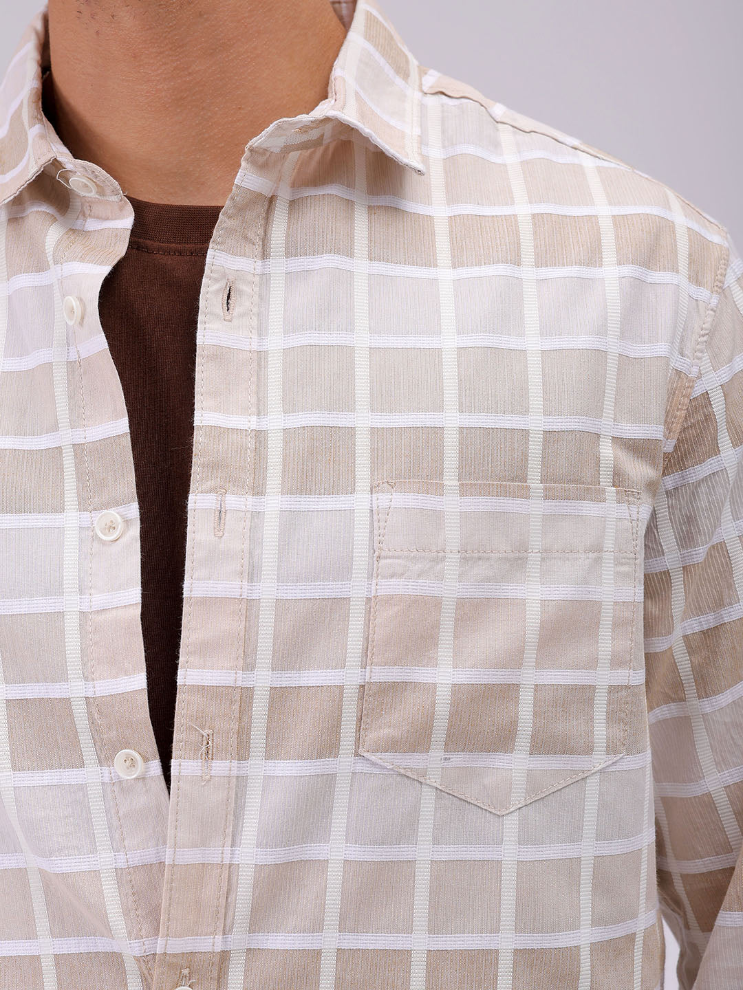 Men's Brown Slim Fit Checked Casual Shirt