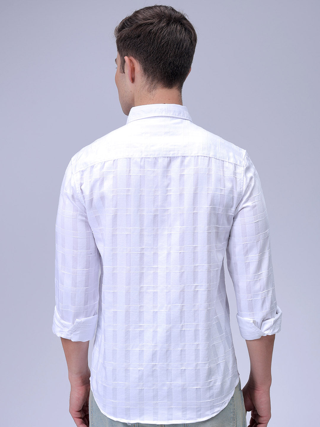 Men's White Slim Fit Checked Casual Shirt