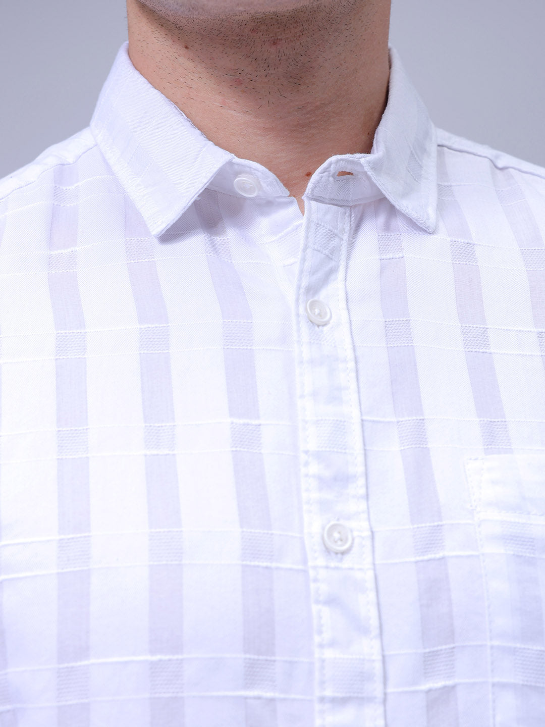 Men's White Slim Fit Checked Casual Shirt