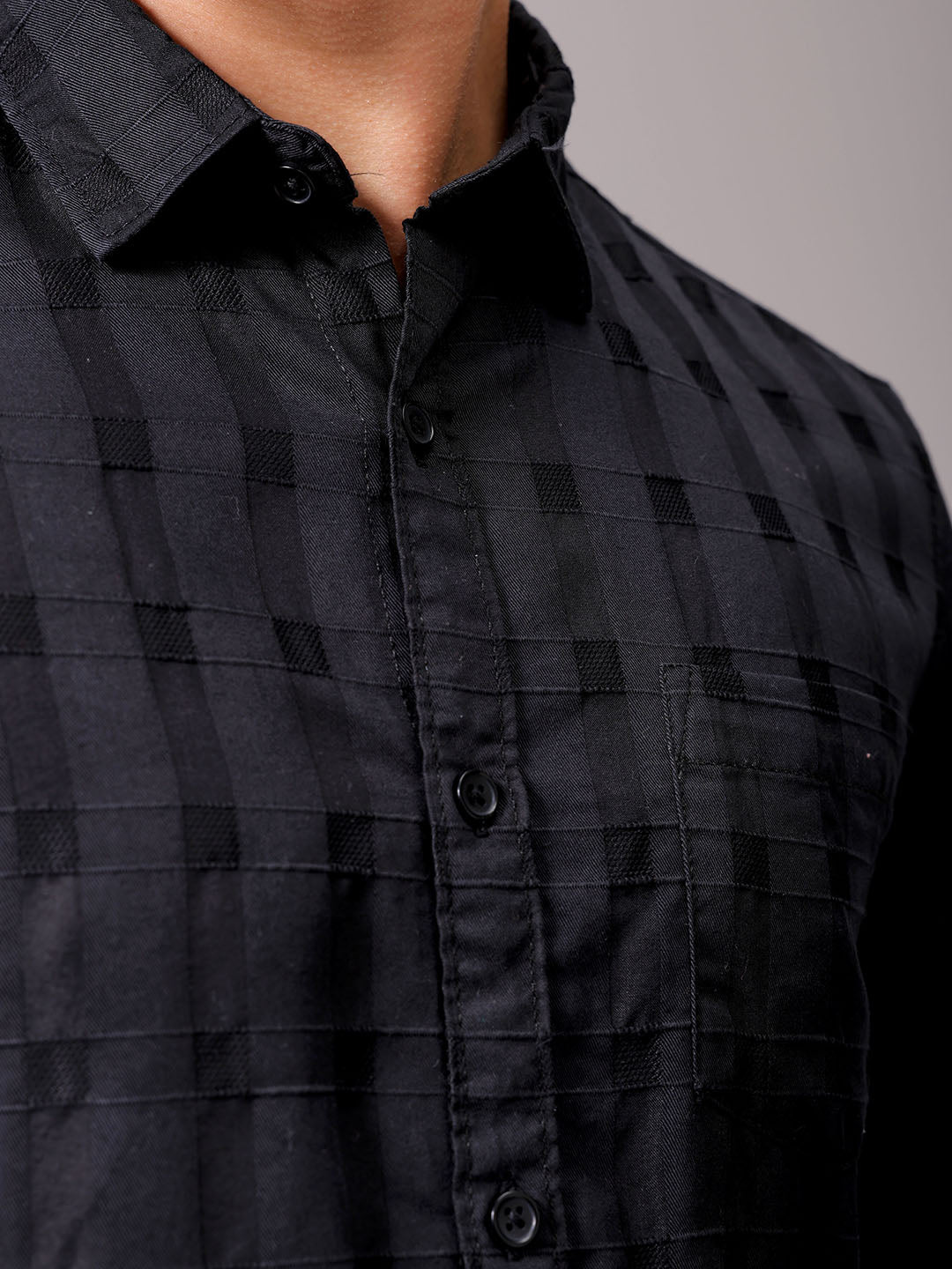 Men's Black Slim Fit Checked Casual Shirt