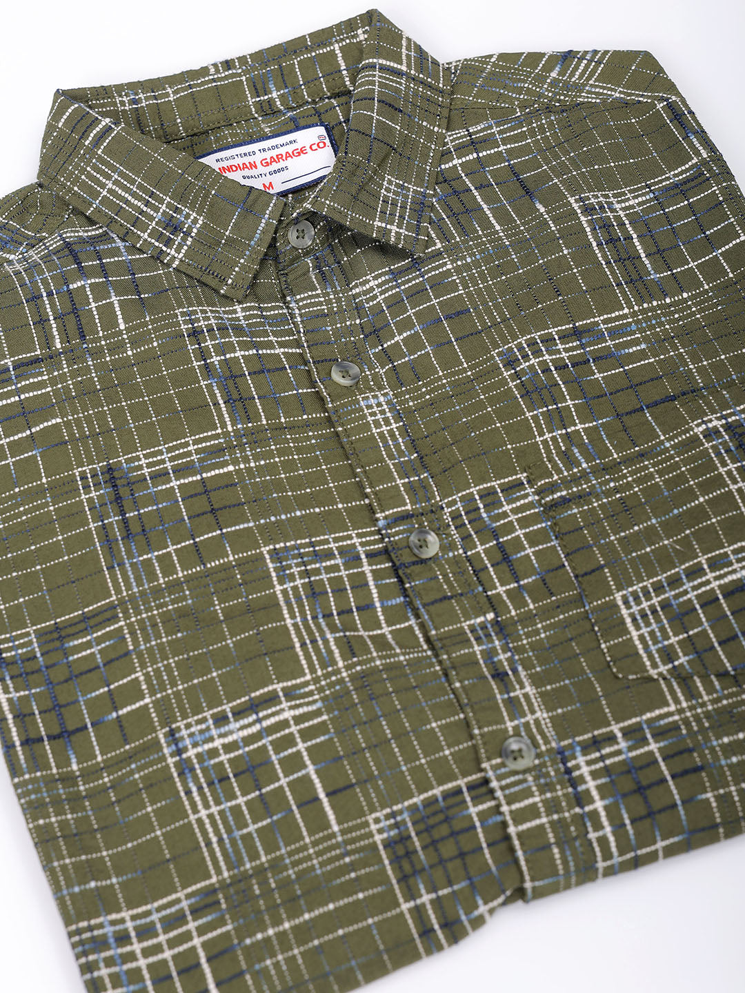 Men's Olive Slim Fit Checked Casual Shirt