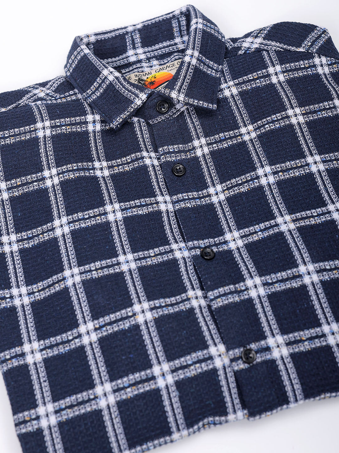 Men's Navy Blue Regular Fit Checked Resortwear Shirt