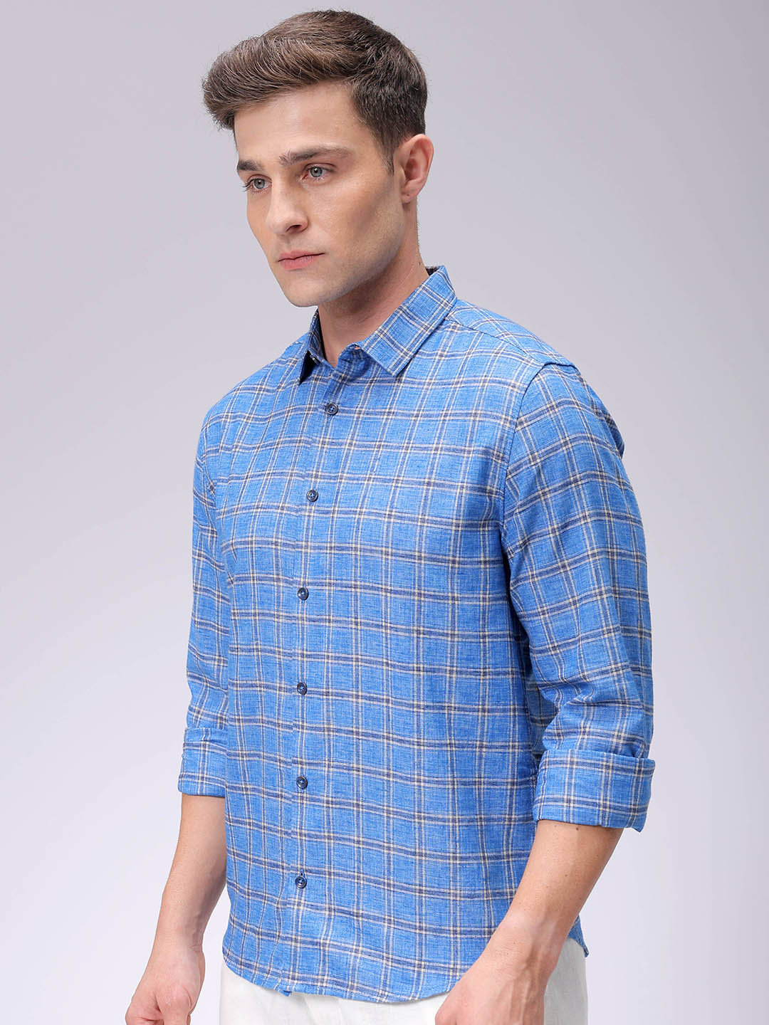 Men's Blue Slim Fit Checked Casual Shirt