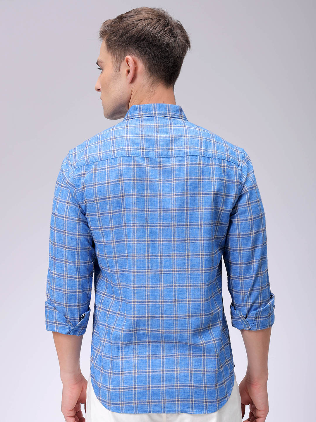 Men's Blue Slim Fit Checked Casual Shirt